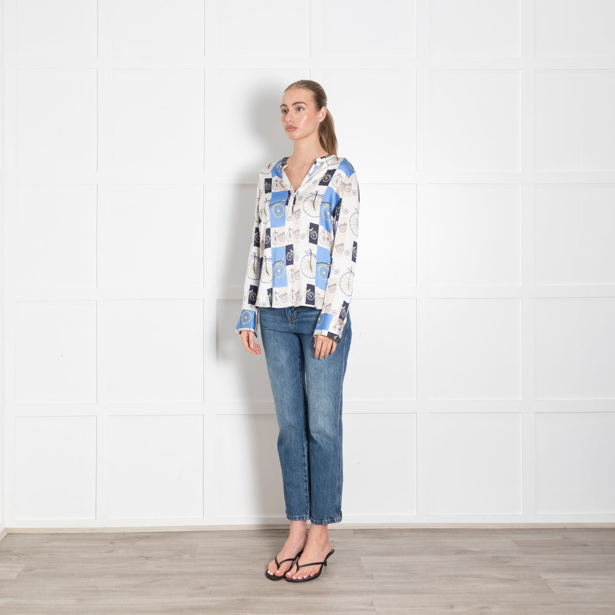 Herzen's Angelegenheit White Blue Bicycle Silk Blouse