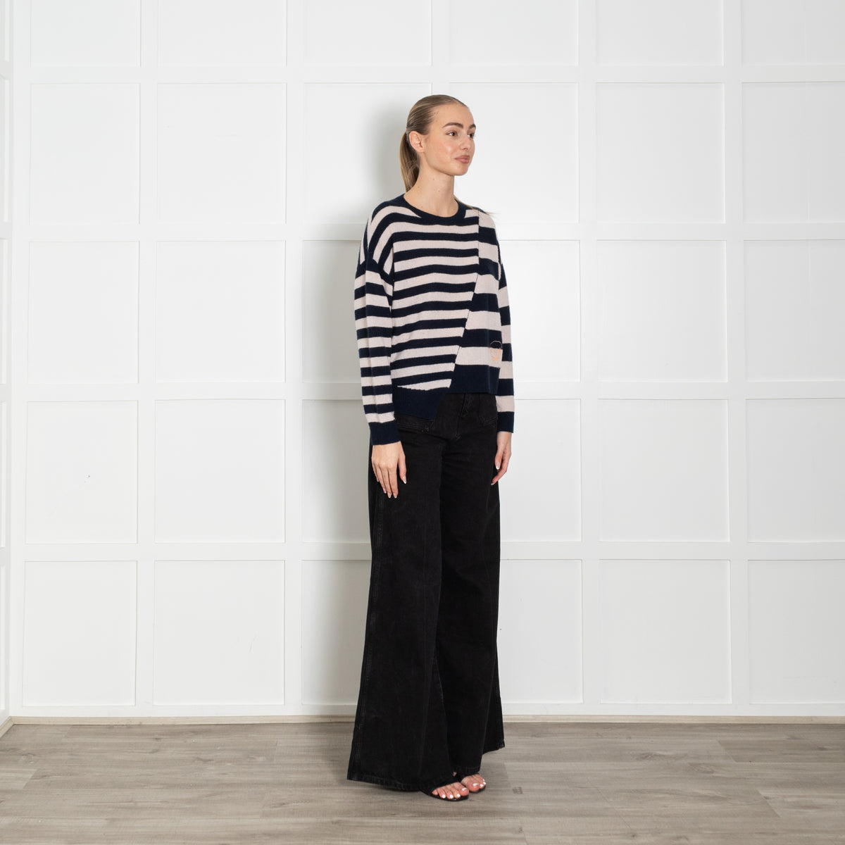 Skull Cashmere Navy Cream Asymmetric Cashmere Sweater