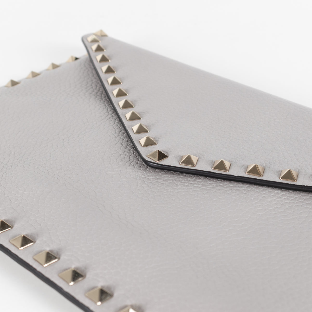 Valentino Grey Grained Leather Rockstud Envelope Clutch