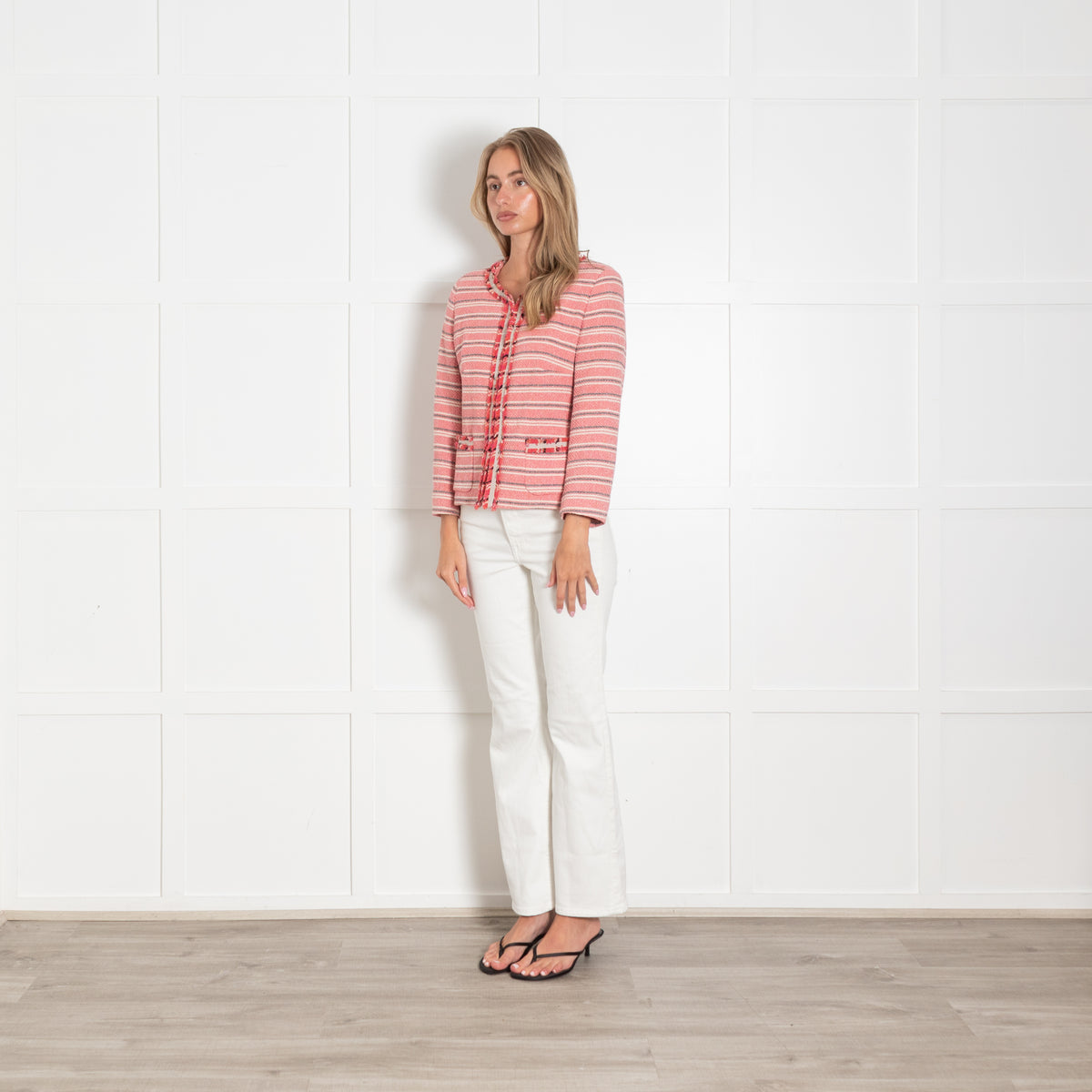 Weekend Max Mara Pink Black Cream Stripe Silver Lurex Jacket