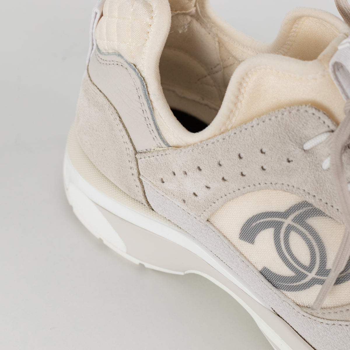 Chanel Beige Perforated Mesh Design With CC Suede Trainers