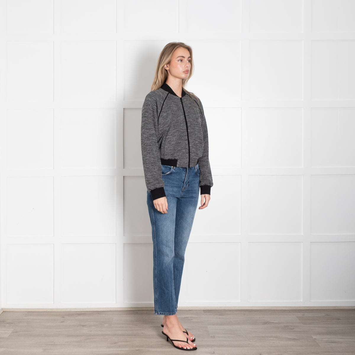 Me + Em Black & Grey Herringbone Jacquard Jersey Bomber