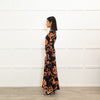 Me + Em Navy Blue Orange Floral Jersey Maxi Dress
