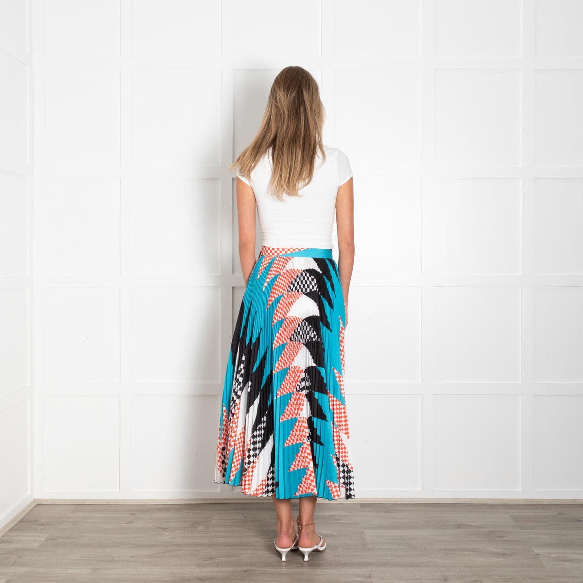 MSGM Black Turquoises Red Geometric Print Pleated Maxi Skirt