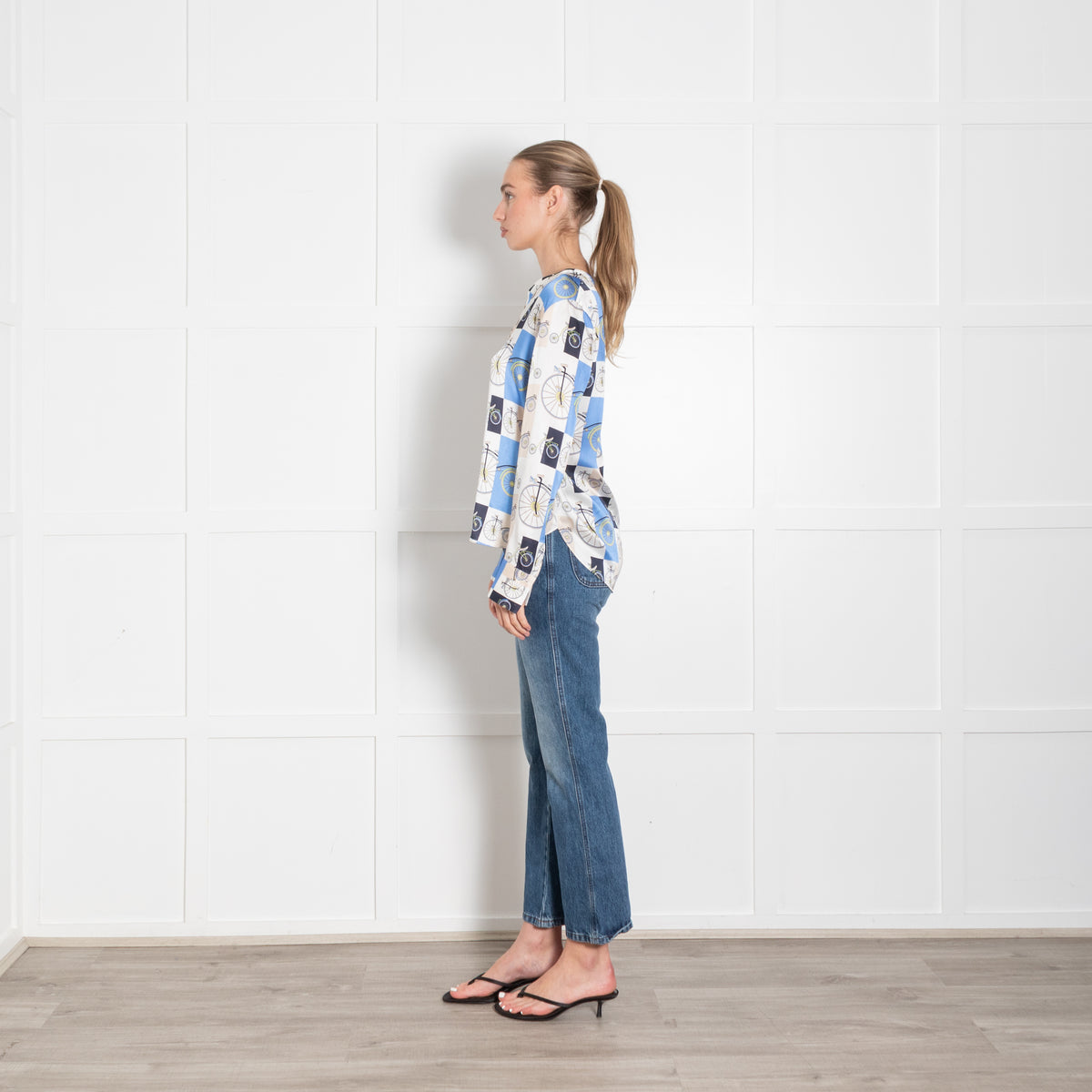 Herzen's Angelegenheit White Blue Bicycle Silk Blouse