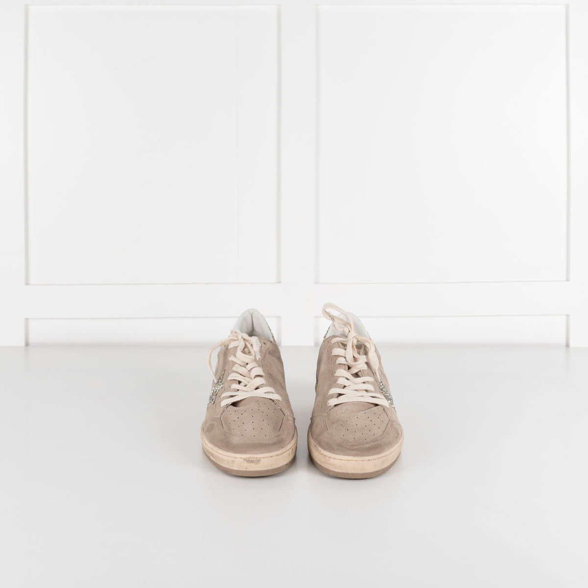 Golden Goose Beige Ball Star Glitter Suede Trainers UK 9