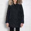 Woolrich Blue Jacket With Fur Edged Non Detachable Hood