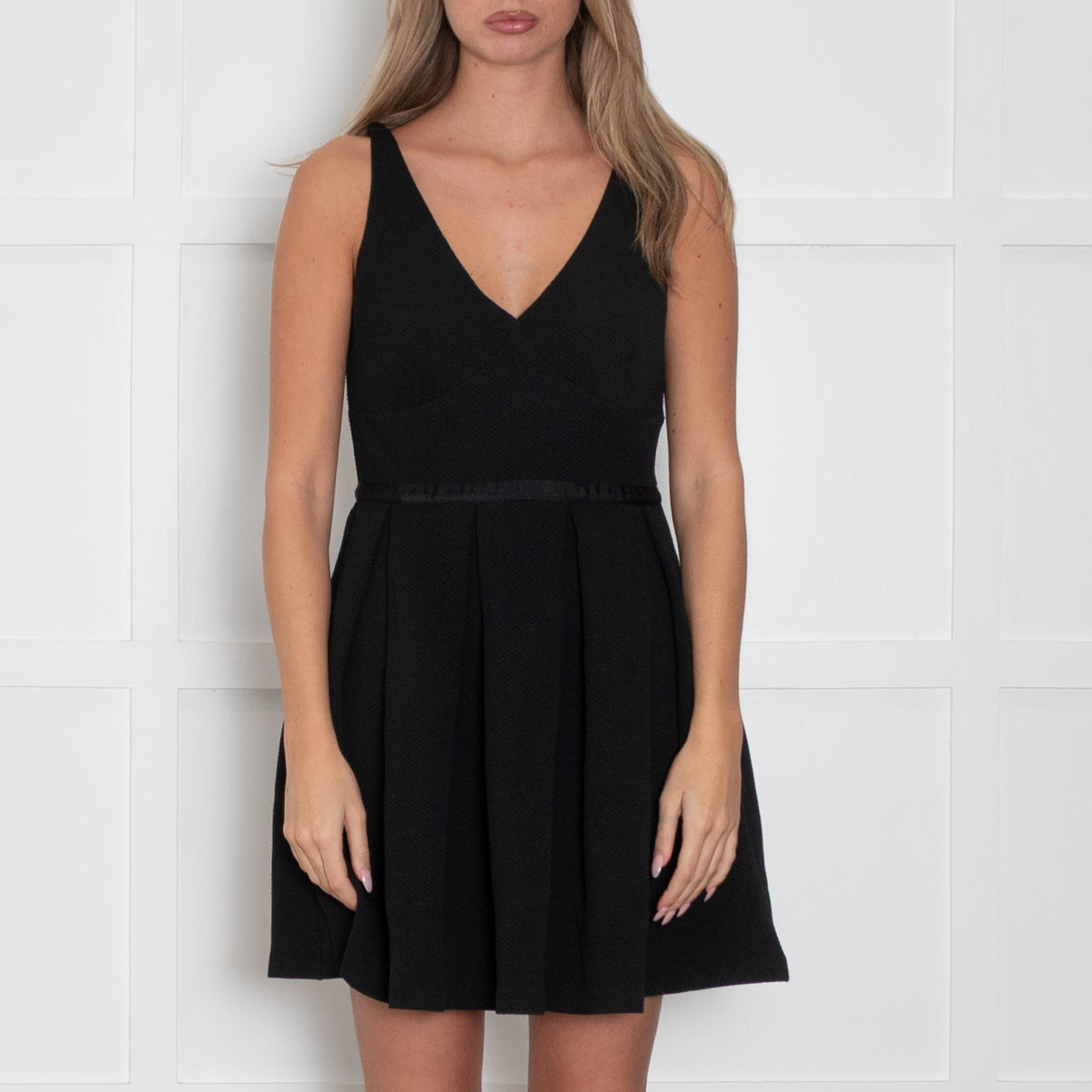 Claudie Pierlot Black Textured Fit And Flare Sleeveless Mini Dress