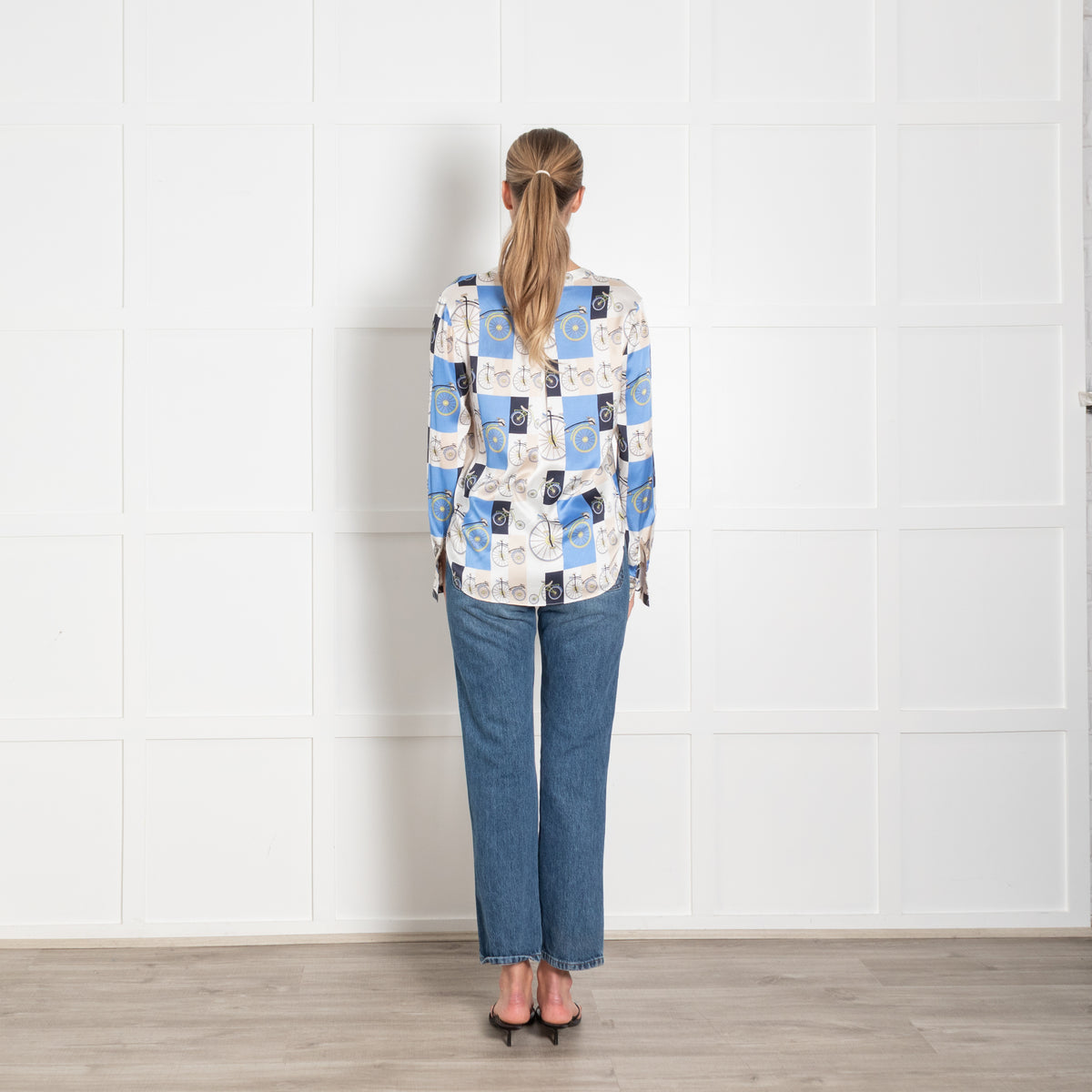 Herzen's Angelegenheit White Blue Bicycle Silk Blouse