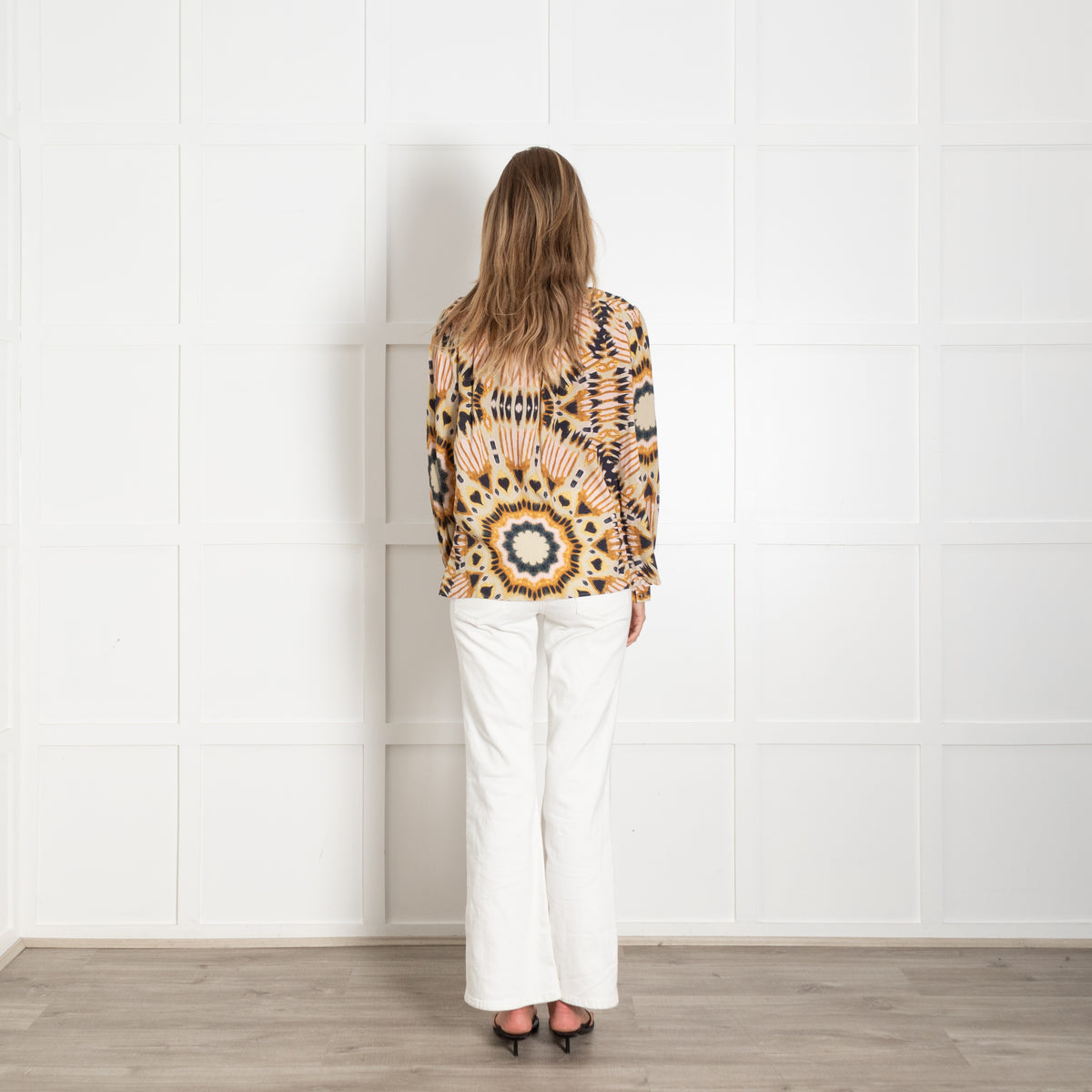 Ba&sh Mustard Tan Black Pink Patterned Long Sleeve Top