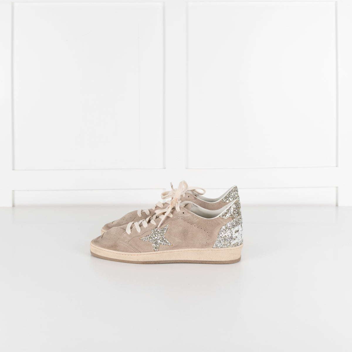 Golden Goose Beige Ball Star Glitter Suede Trainers UK 9