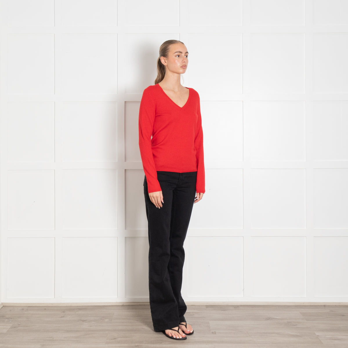 Eric Bompard Red V Neck Cashmere Jumper