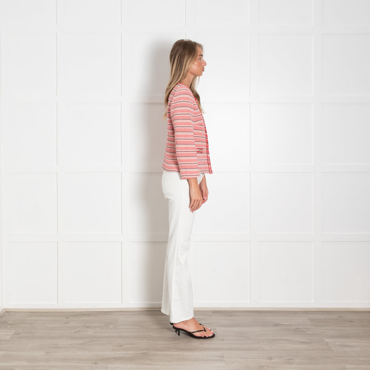Weekend Max Mara Pink Black Cream Stripe Silver Lurex Jacket
