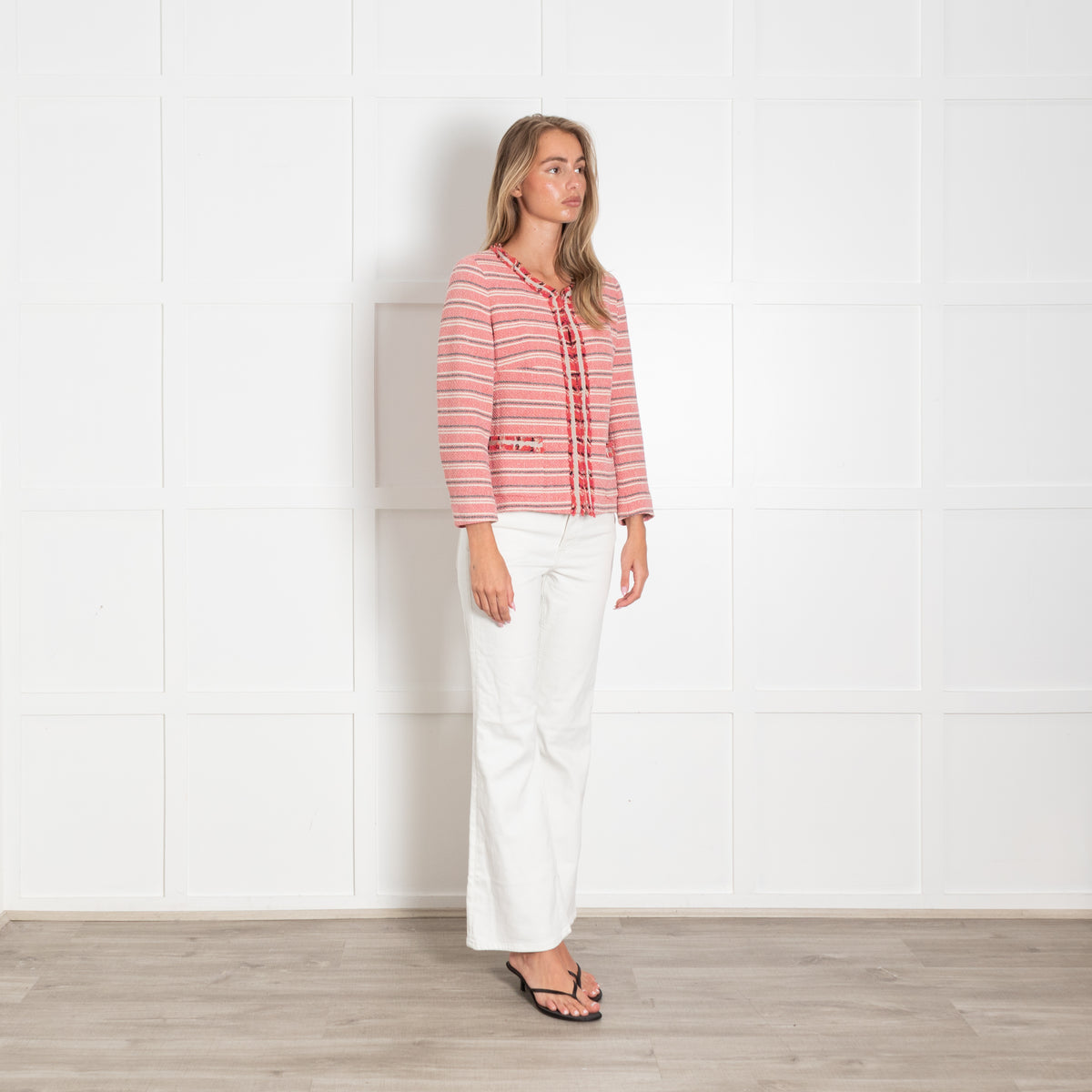 Weekend Max Mara Pink Black Cream Stripe Silver Lurex Jacket
