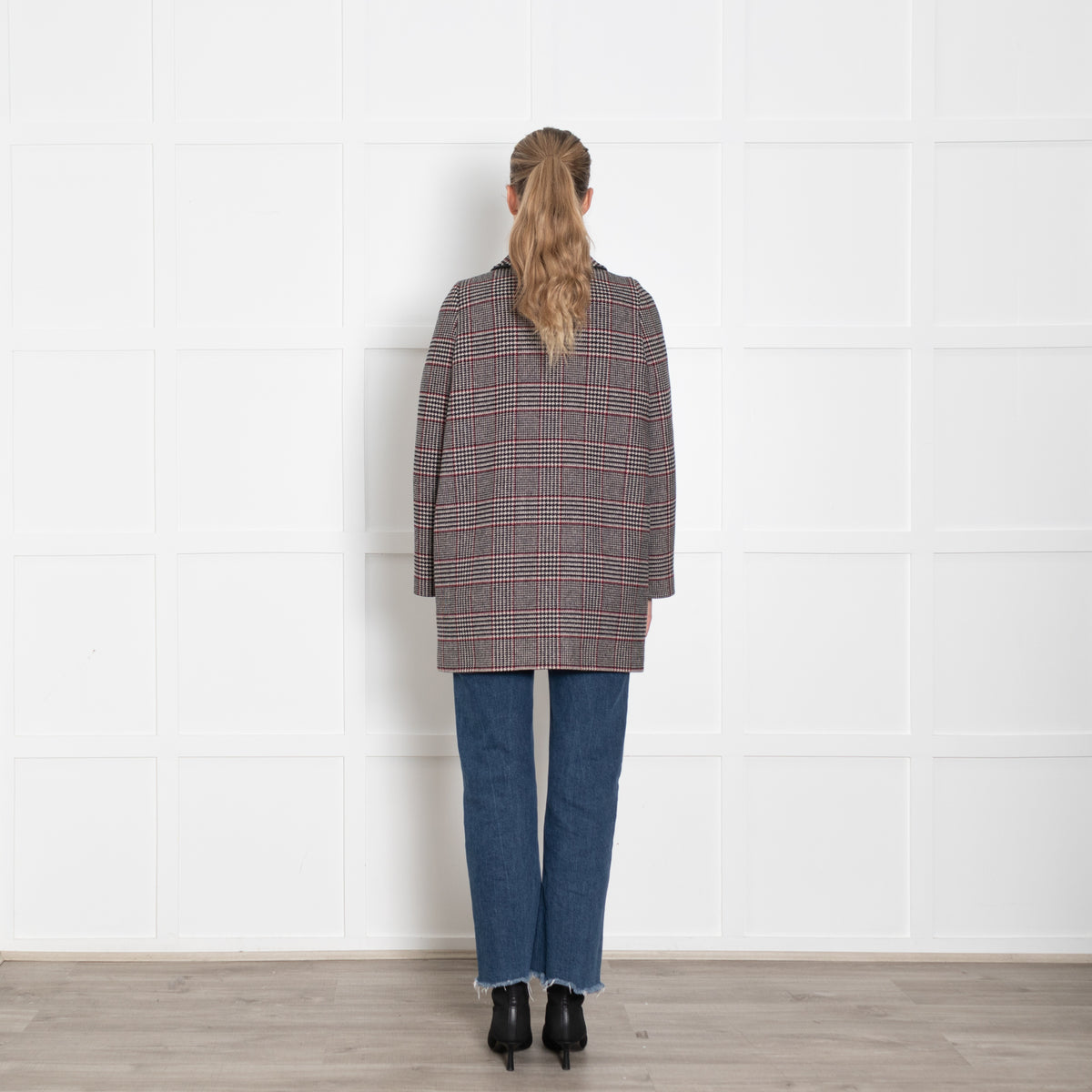 Sandro White Black Checked Short Coat