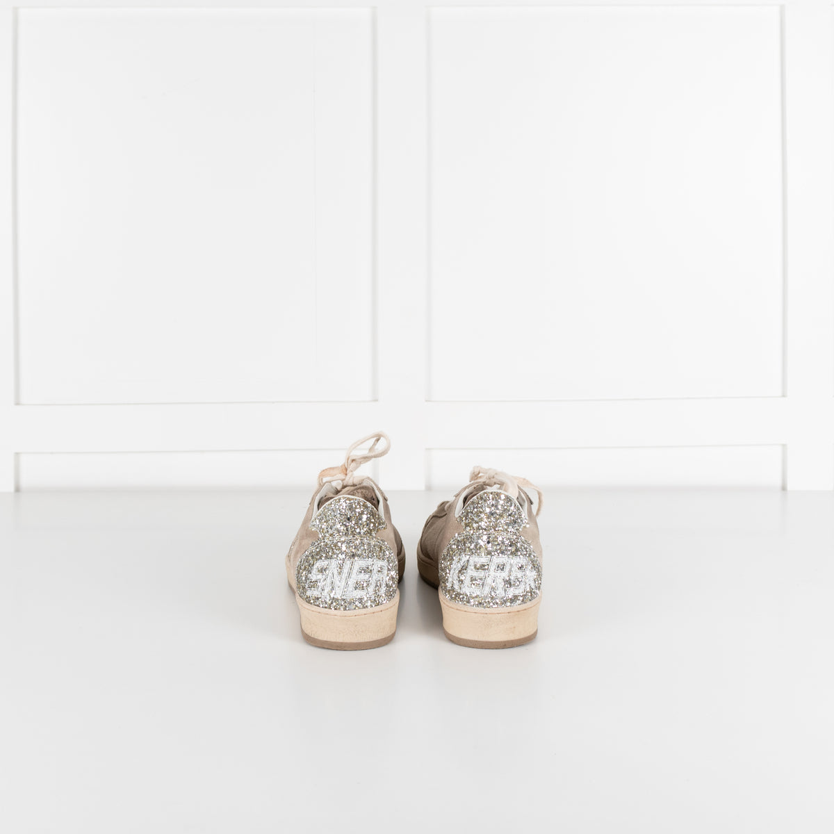 Golden Goose Beige Ball Star Glitter Suede Trainers UK 9