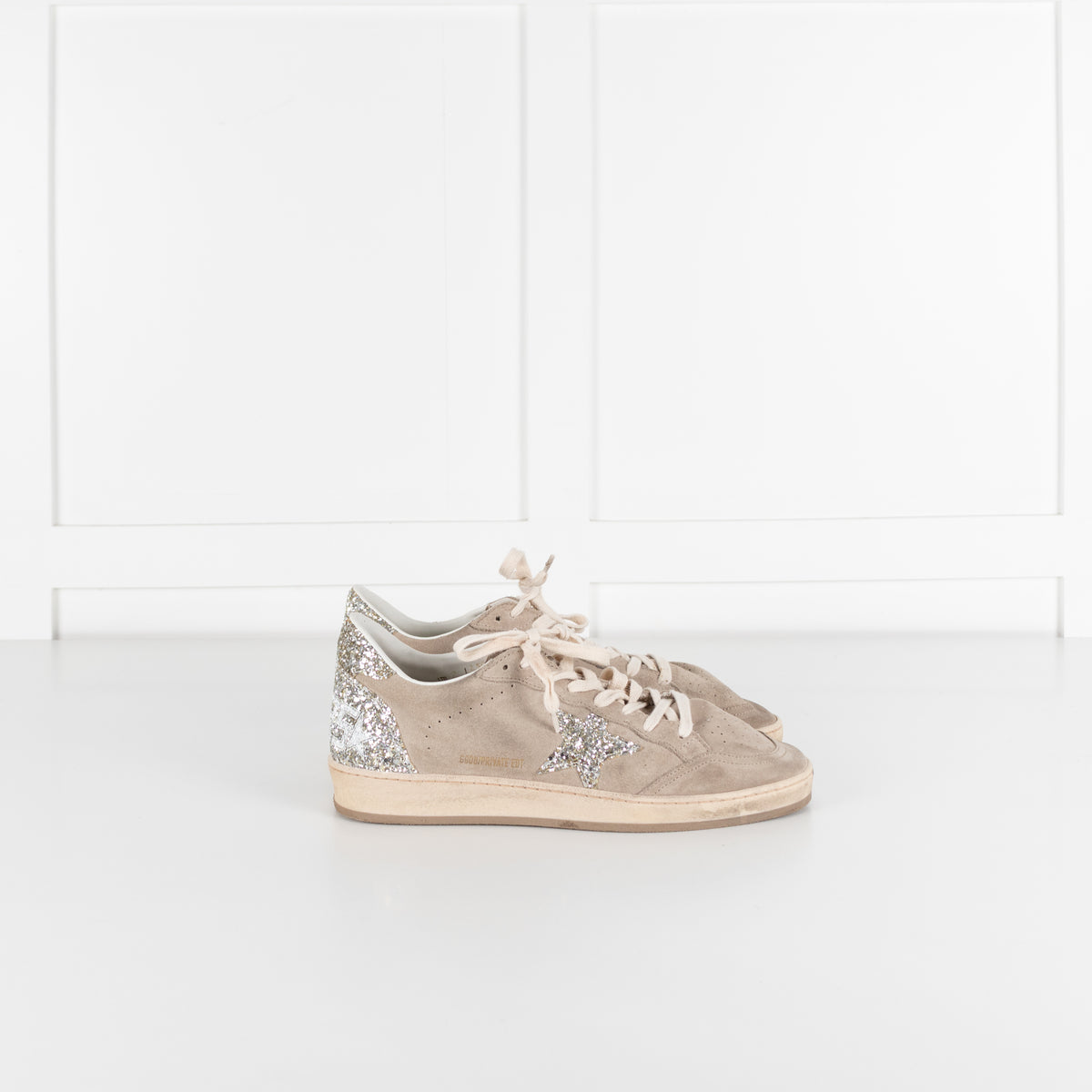 Golden Goose Beige Ball Star Glitter Suede Trainers UK 9