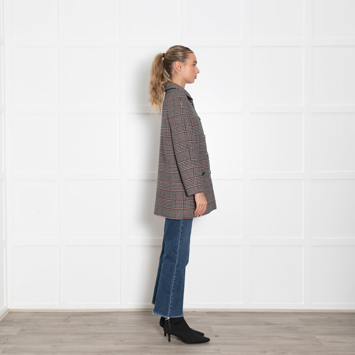 Sandro White Black Checked Short Coat