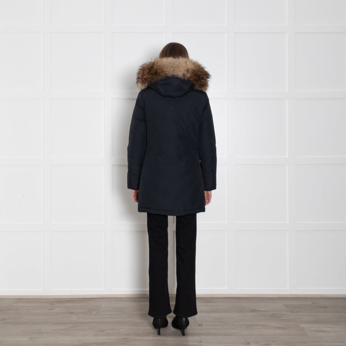 Woolrich Blue Jacket With Fur Edged Non Detachable Hood