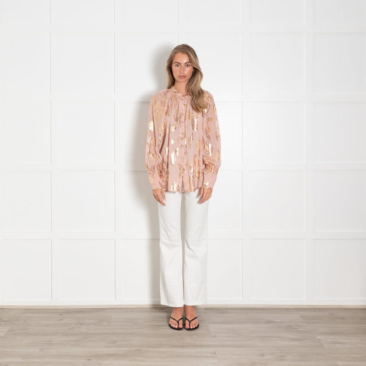 Rebecca Taylor Pink Gold Lurex Print Blouse