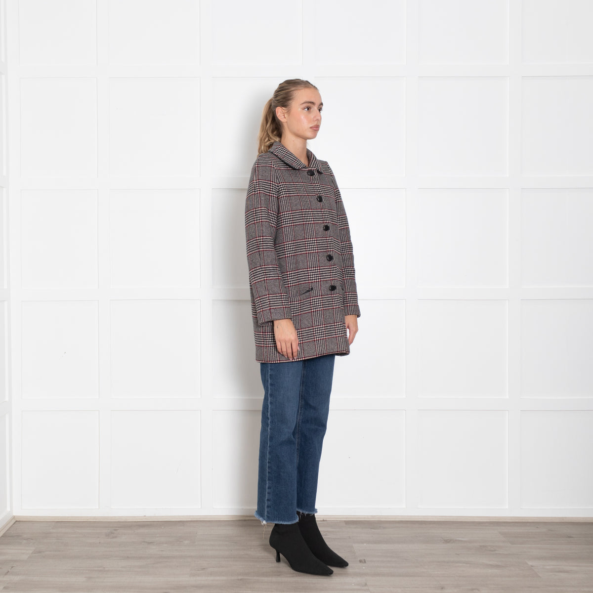 Sandro White Black Checked Short Coat