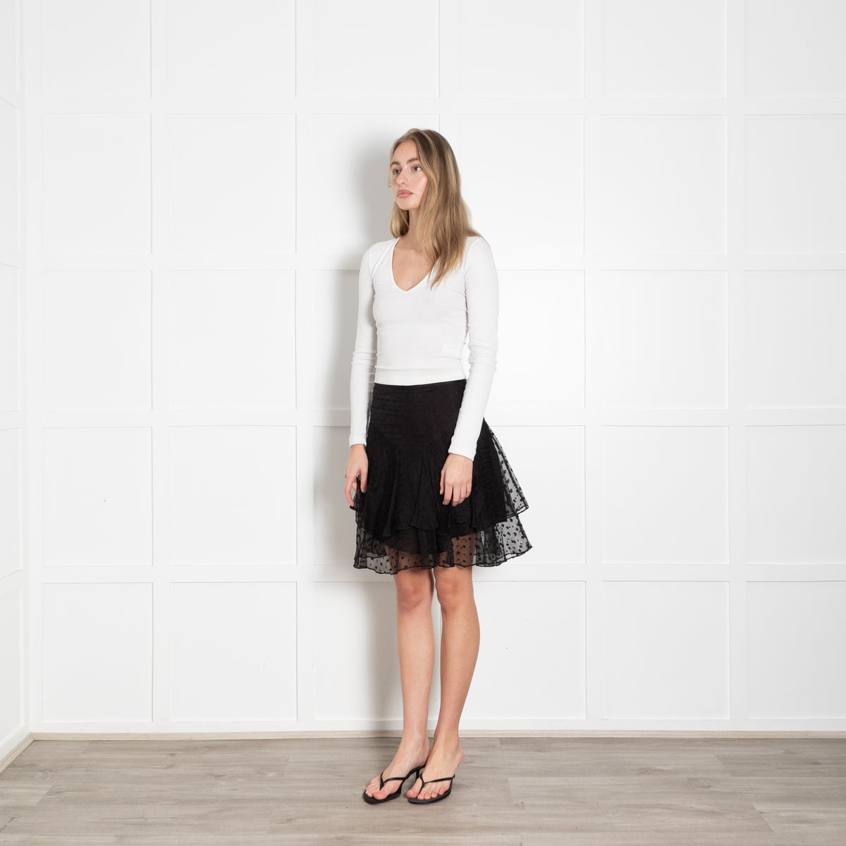 Isabel Marant Brown Navy Sheer Embroidered Mini Skirt