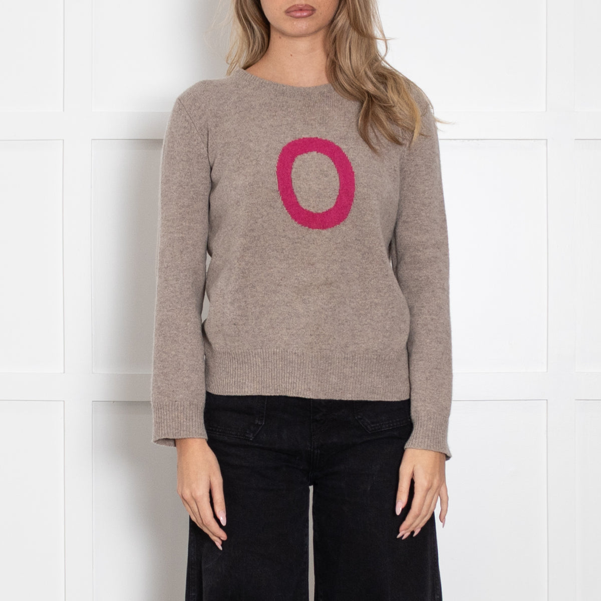 Hades Taupe Wool Jumper with Pink Front Logo