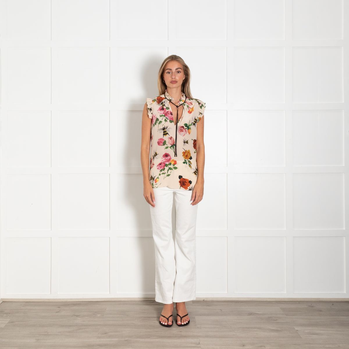 Gucci Floral And Bee Silk Sleeveless Top