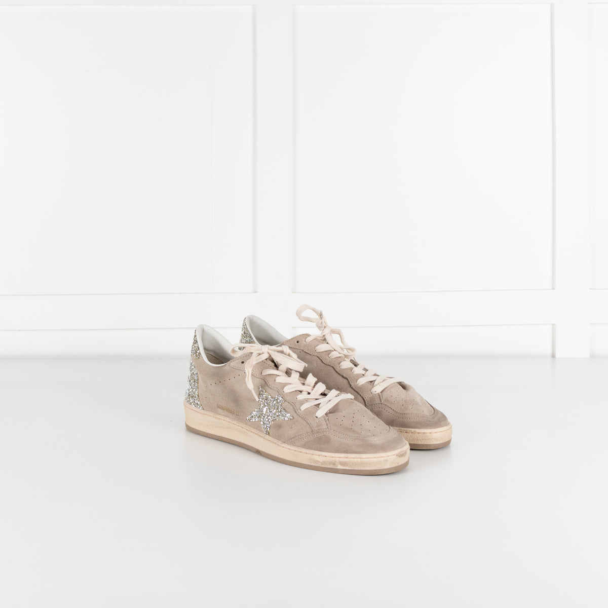 Golden Goose Beige Ball Star Glitter Suede Trainers UK 9