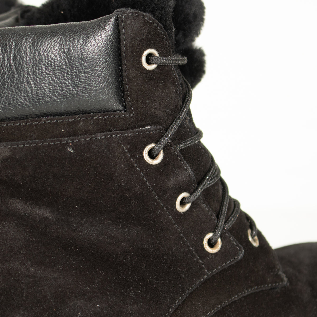 Jimmy Choo Black Suede Pom Pom Flat Boots with Shearling Lining