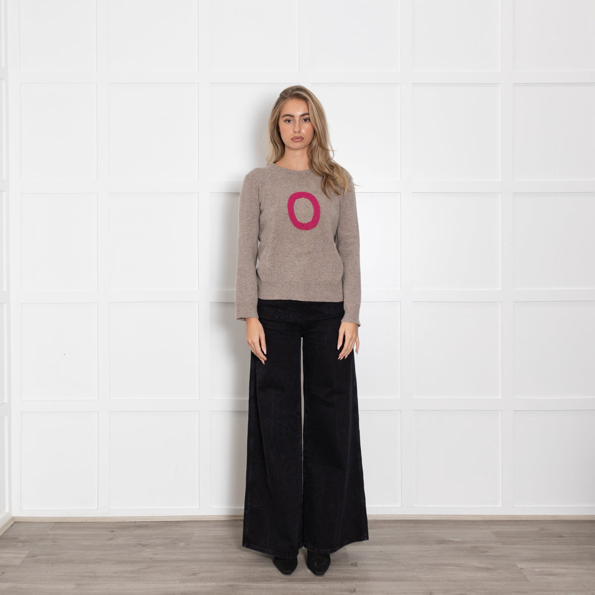 Hades Taupe Wool Jumper with Pink Front Logo