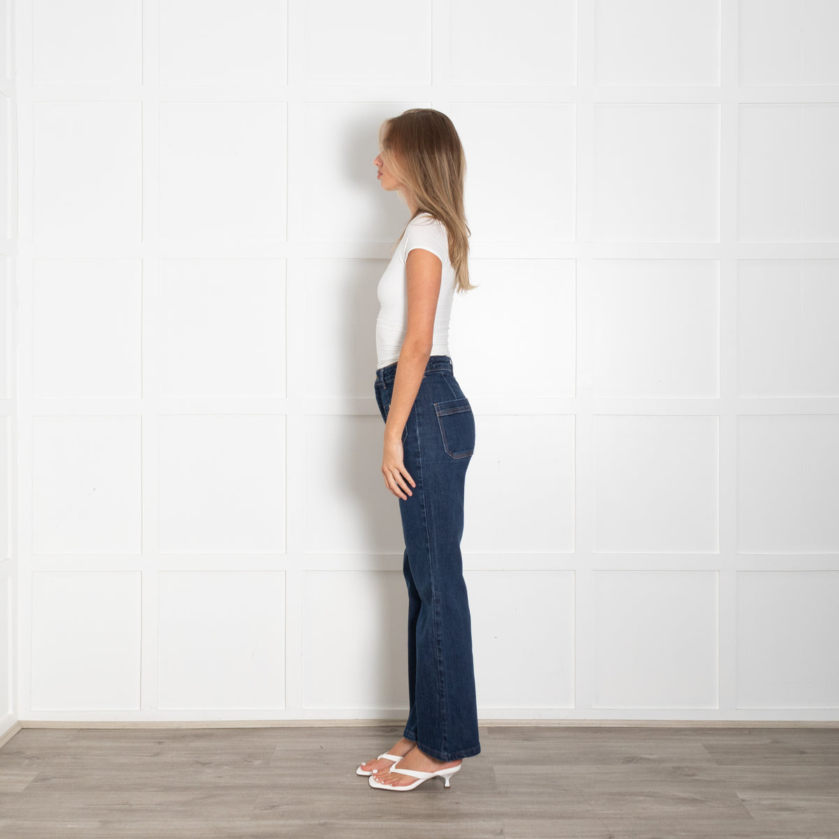 Wyse Dark Blue High Waisted Front Pocket Flared Jeans