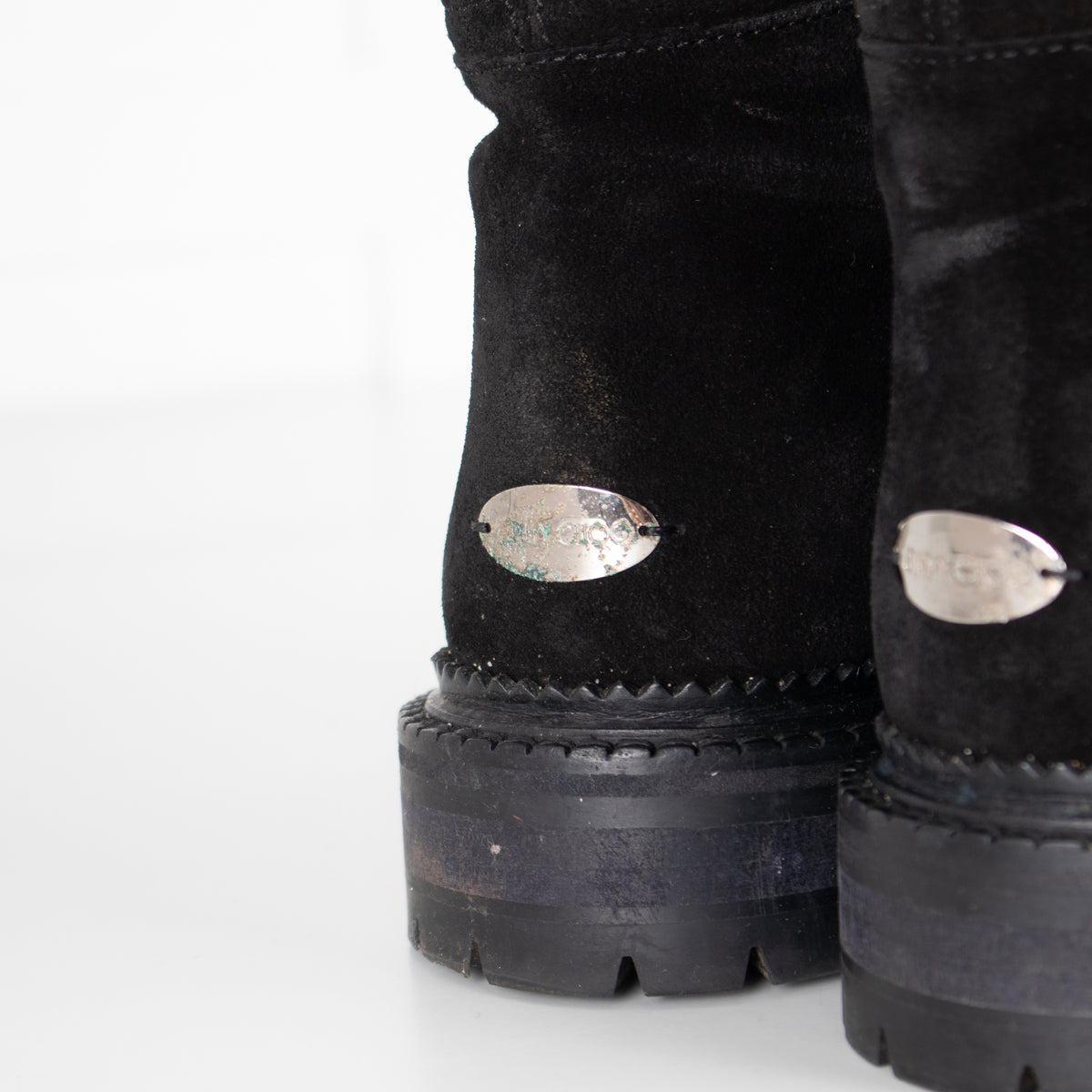 Jimmy Choo Black Suede Pom Pom Flat Boots with Shearling Lining