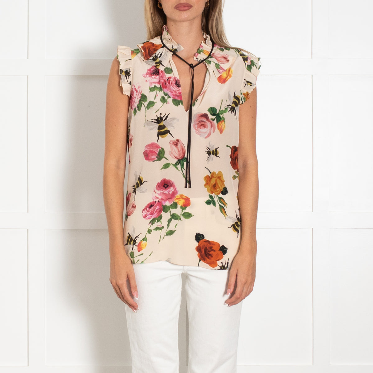 Gucci Floral And Bee Silk Sleeveless Top