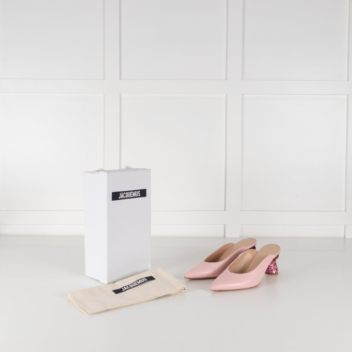 Jacquemus Pink Leather Sequin Kitten Heel Maceio Mules