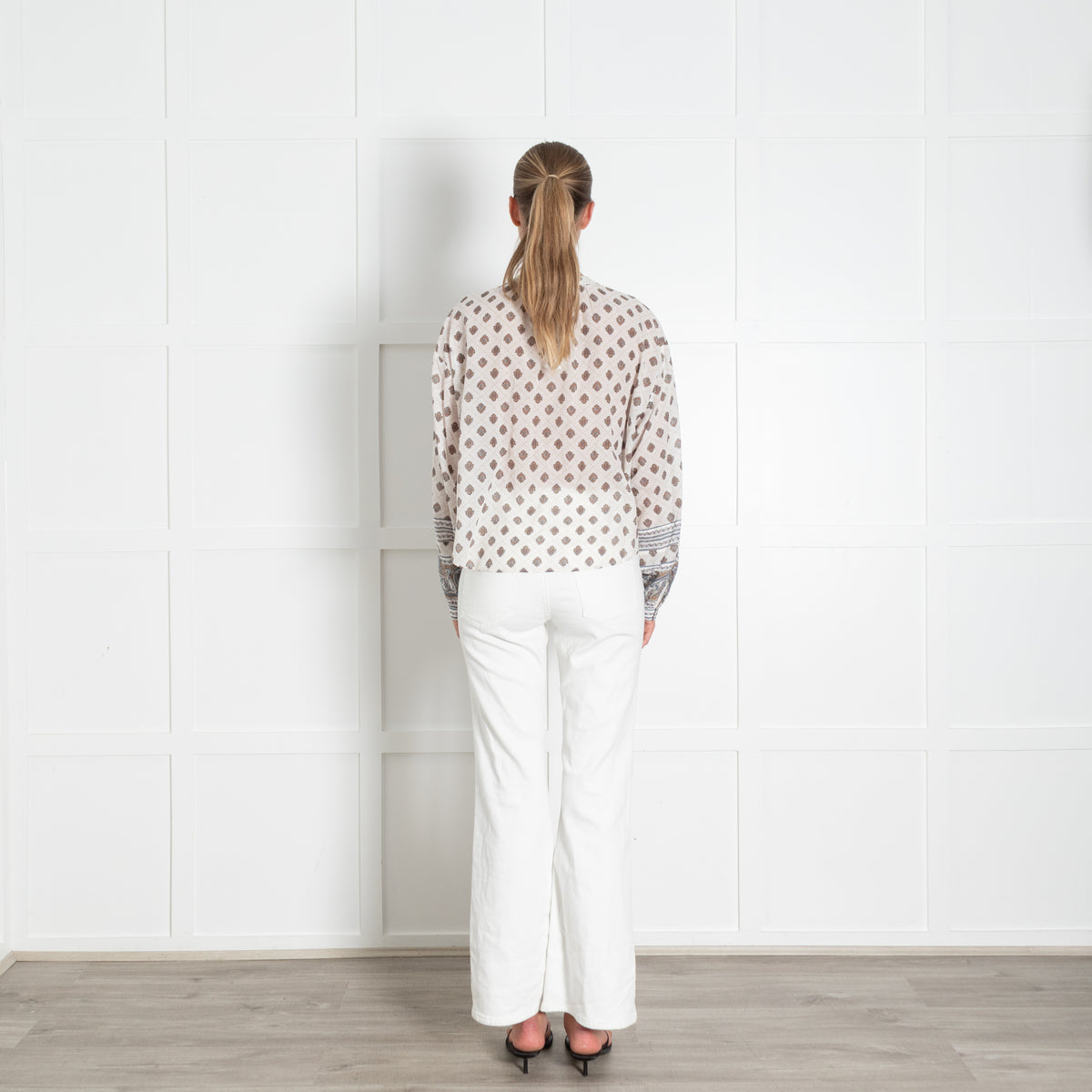 Veronica Beard Cream And Brown Print Cotton Top