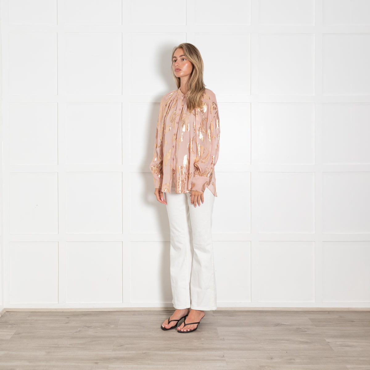 Rebecca Taylor Pink Gold Lurex Print Blouse