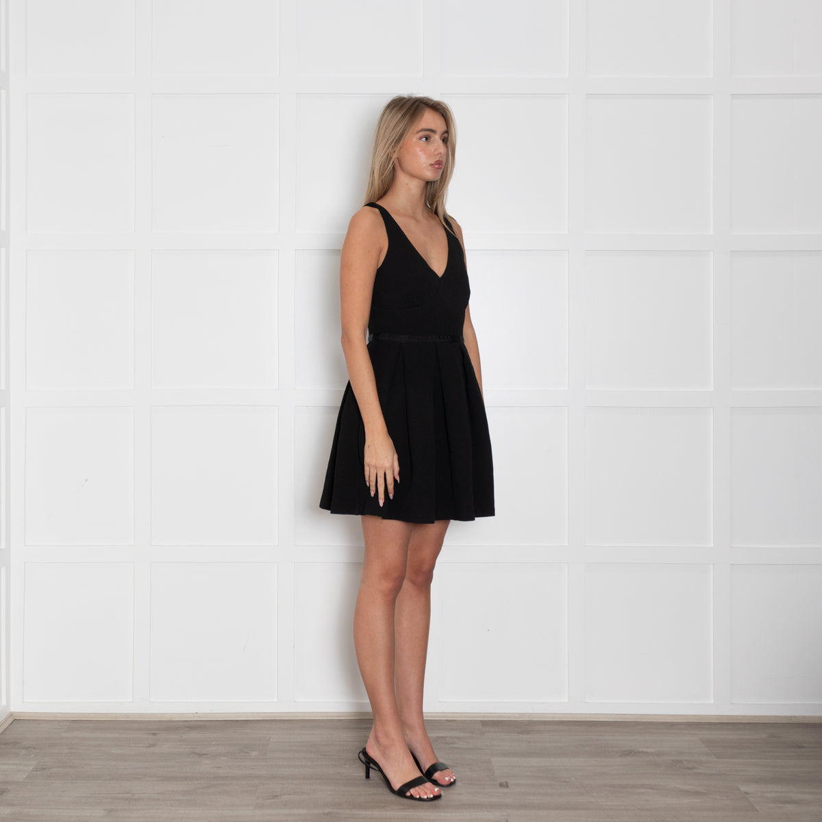 Claudie Pierlot Black Textured Fit And Flare Sleeveless Mini Dress