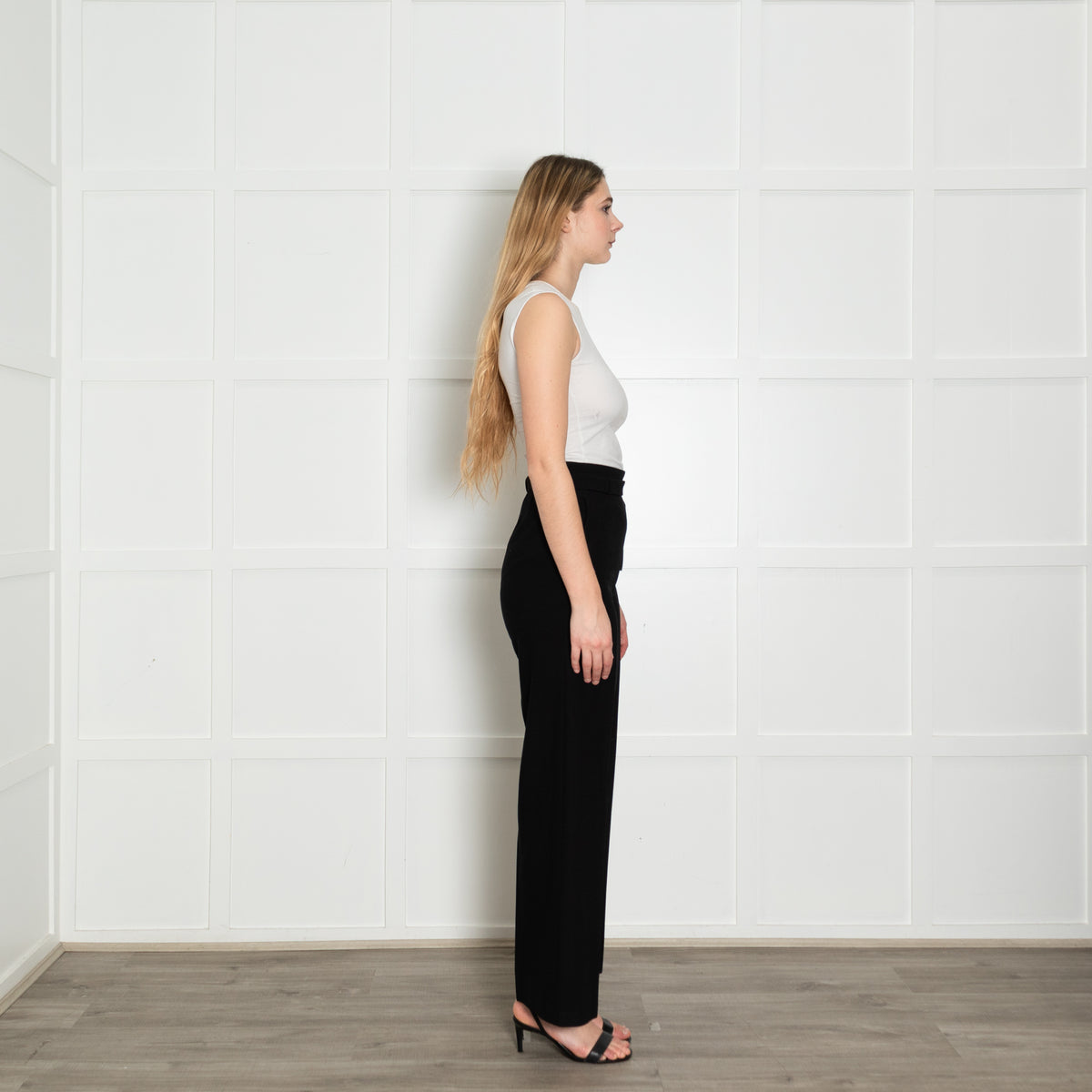 Maje Black High Waisted Belted Wide Leg Trousers