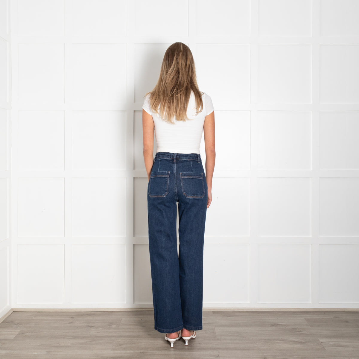 Wyse Dark Blue High Waisted Front Pocket Flared Jeans