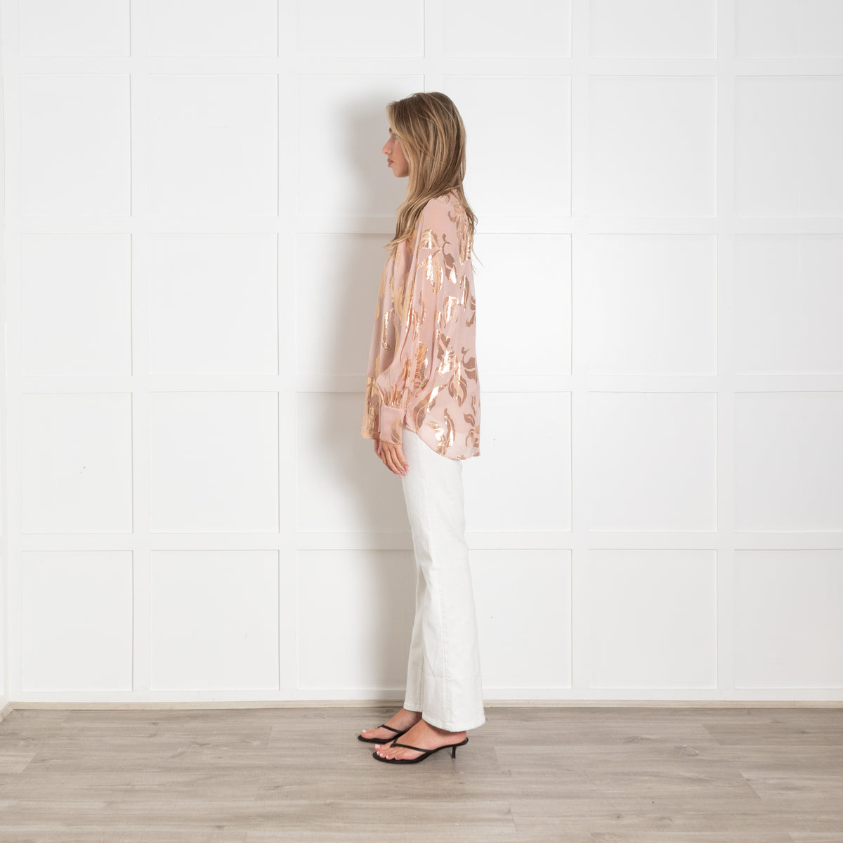 Rebecca Taylor Pink Gold Lurex Print Blouse
