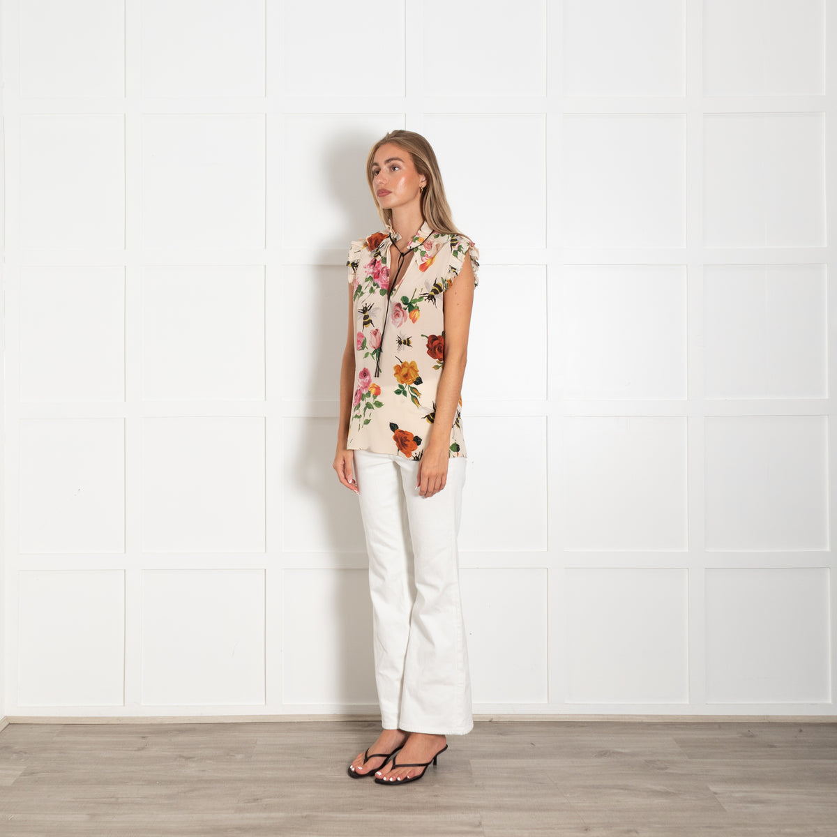 Gucci Floral And Bee Silk Sleeveless Top