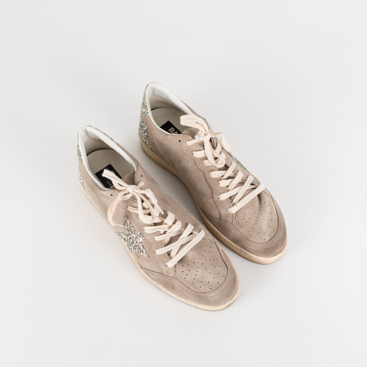 Golden Goose Beige Ball Star Glitter Suede Trainers UK 9