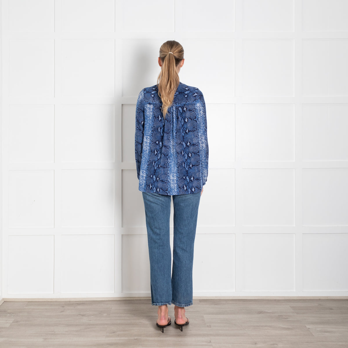 Mercy Delta Blue Snake Skin Silk Long Sleeve Blouse