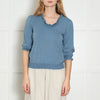 Wyse Blue Lurex Frill Trim Sweater