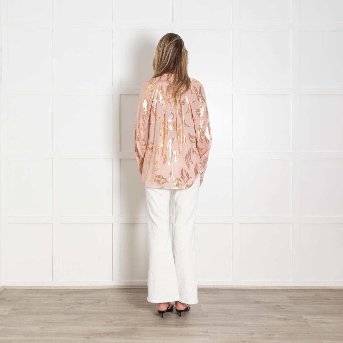Rebecca Taylor Pink Gold Lurex Print Blouse