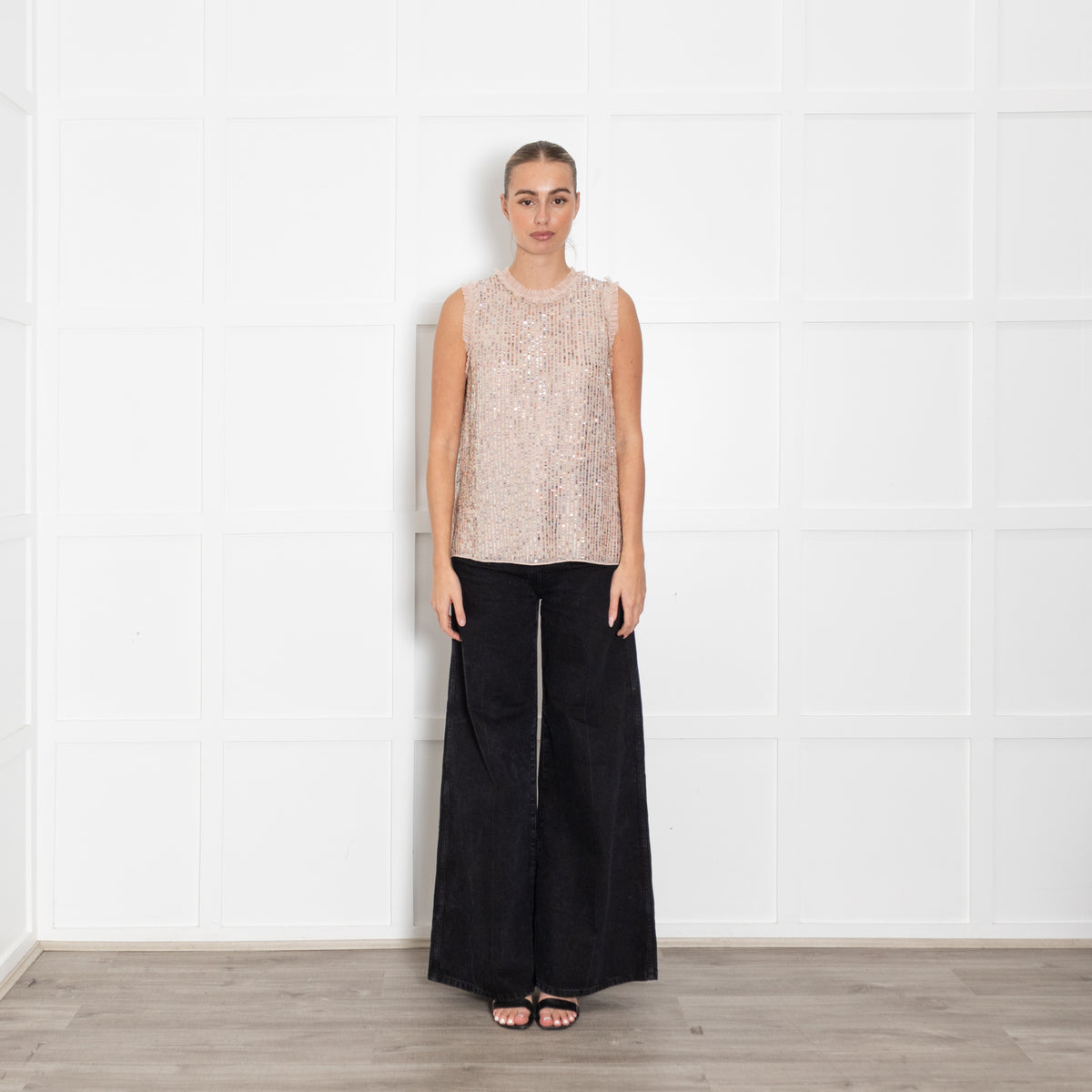 Needle And Thread Pink Sequin Striped Fril Edge Top