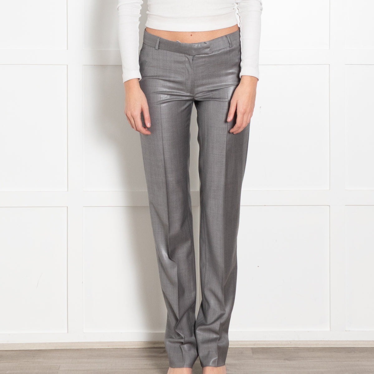 Joseph Grey Shiny Finish Wool Blend Trousers