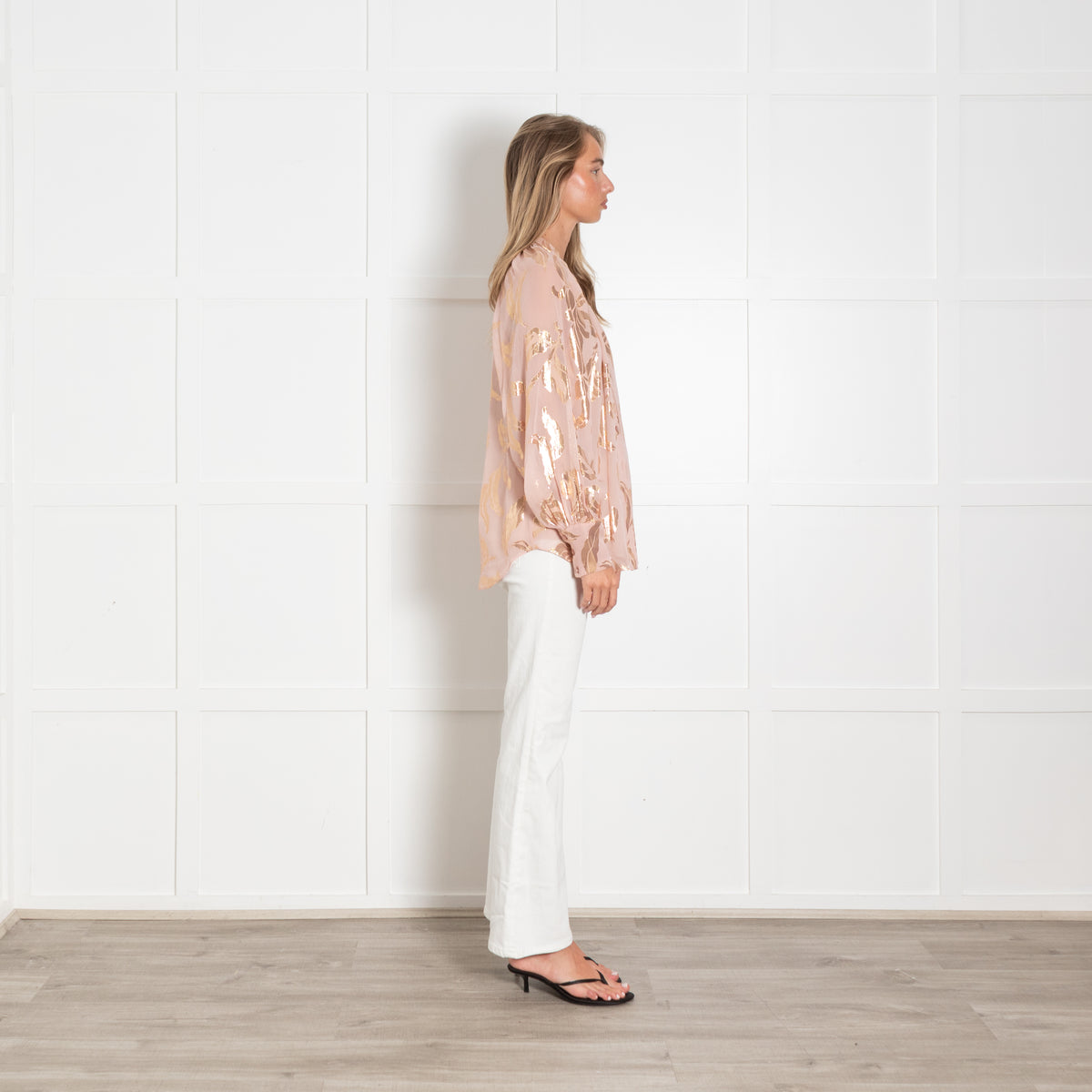 Rebecca Taylor Pink Gold Lurex Print Blouse