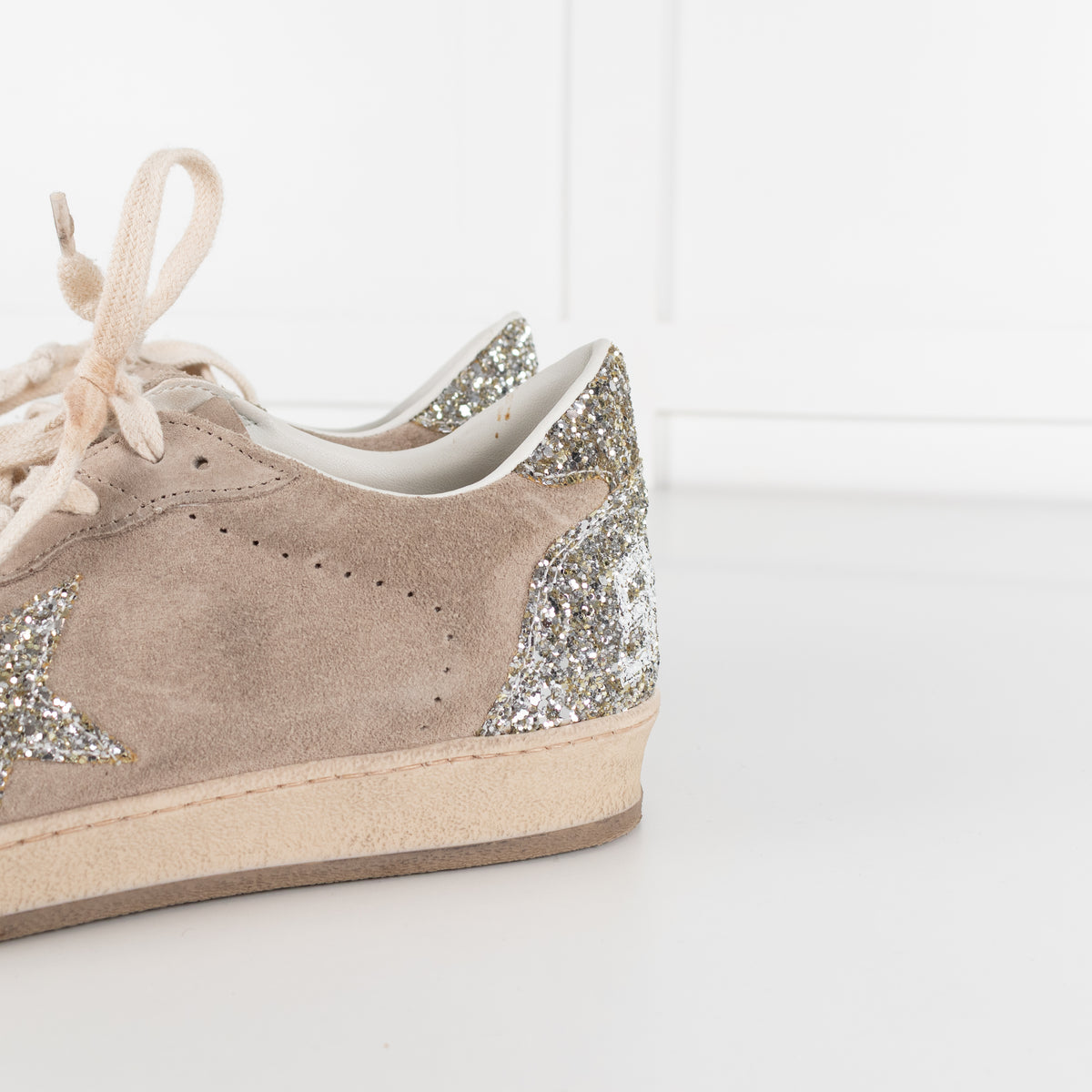 Golden Goose Beige Ball Star Glitter Suede Trainers UK 9